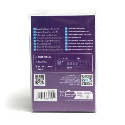 Aigostar - Catena decorativa LED con mollette 20xLED/3xAA 3,3m bianco caldo