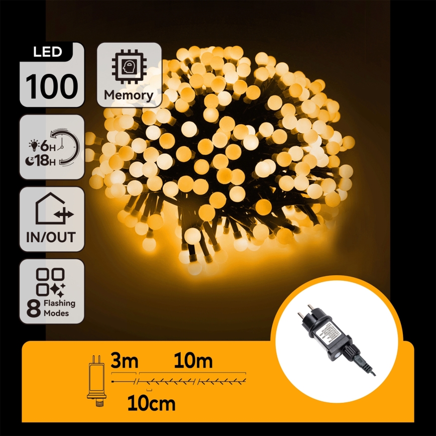 Aigostar - Catena decorativa LED da esterno 100 LED/8 funzioni 10 m IP44 bianco caldo