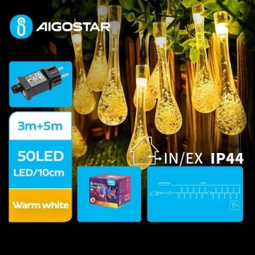 Aigostar - Catena decorativa LED da esterno 50xLED/8 funzioni 8m IP44 bianco caldo