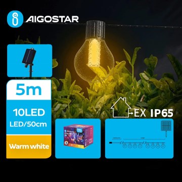 Aigostar - Catena decorativa solare a LED 10xLED/8 funzioni 5,5m IP65 bianco caldo