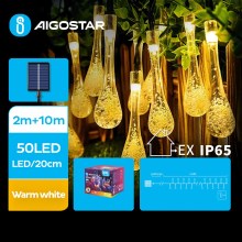 Aigostar - Catena decorativa solare a LED 50xLED/8 funzioni 12m IP65 bianco caldo