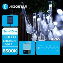 Aigostar - Catena decorativa solare a LED 50xLED/8 funzioni 12m IP65 bianco freddo