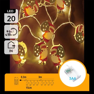 Aigostar - Catena di luci natalizie 20xLED/3xAA 3m bianco caldo Santa Claus