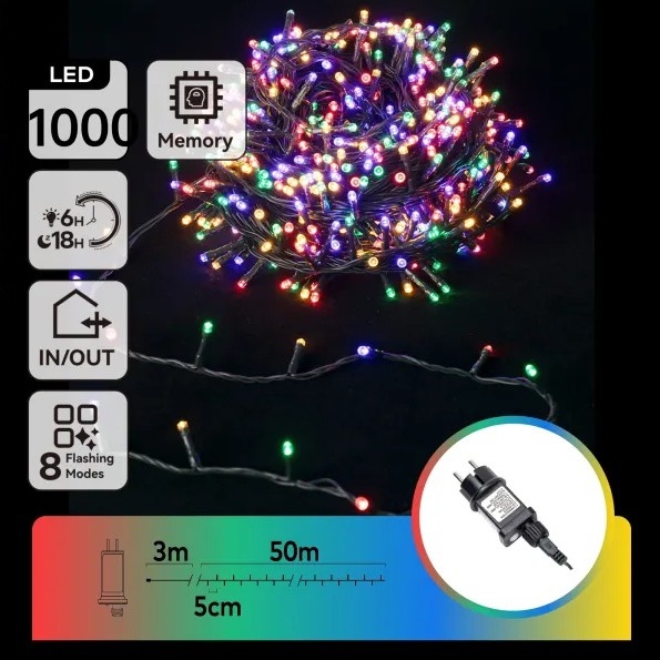 Aigostar - Catena di luci natalizie LED da esterno 1000xLED/8 funzioni 53m IP44 multicolore