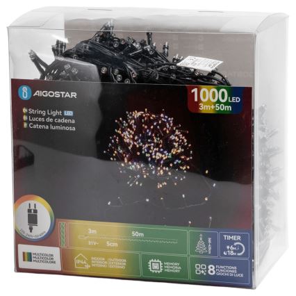 Aigostar - Catena di luci natalizie LED da esterno 1000xLED/8 funzioni 53m IP44 multicolore