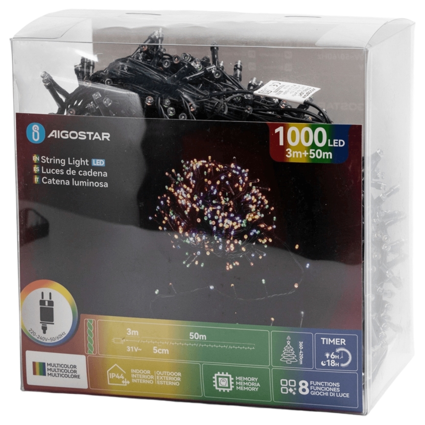 Aigostar - Catena di luci natalizie LED da esterno 1000xLED/8 funzioni 53m IP44 multicolore