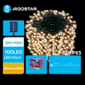 Aigostar - Catena di Natale solare a LED 100xLED/8 funzioni 12m IP65 bianco caldo 800 mAh