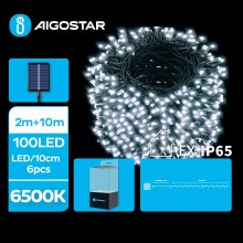 Aigostar - Catena di Natale solare a LED 100xLED/8 funzioni 12m IP65 bianco freddo