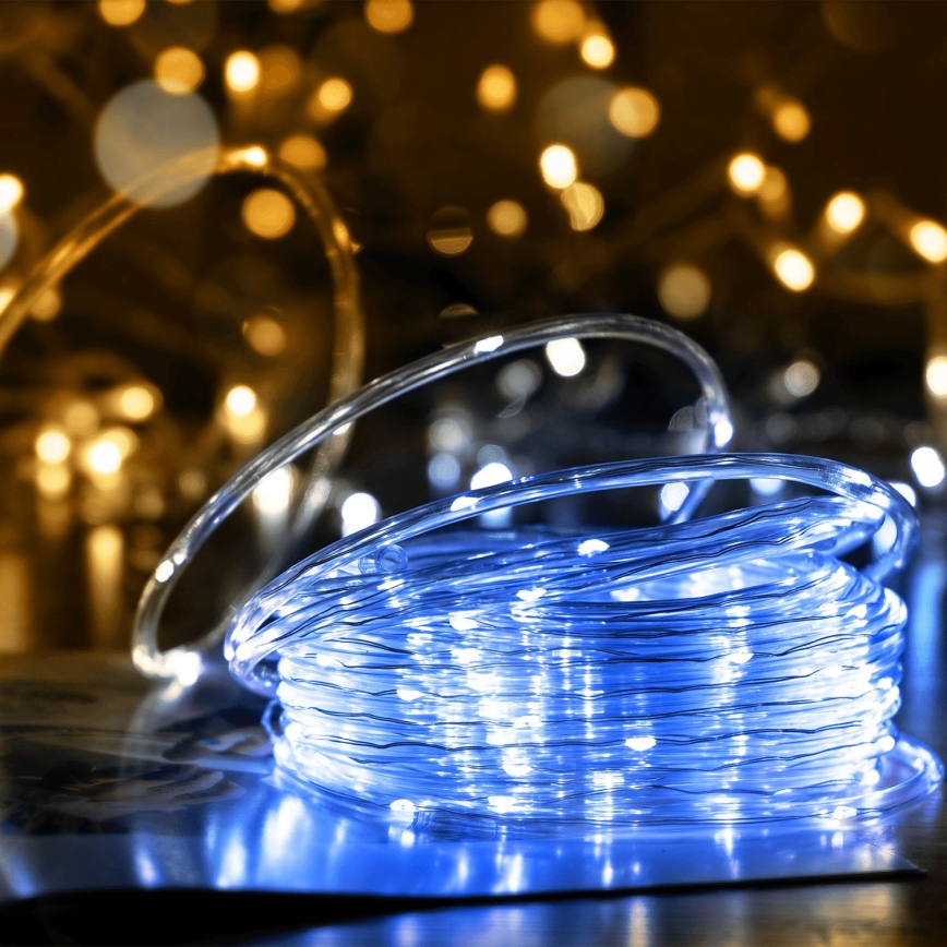 Aigostar - Catena di Natale solare a LED 100xLED/8 funzioni 12m IP65 bianco freddo 800 mAh