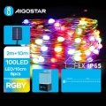 Aigostar - Catena di Natale solare a LED 100xLED/8 funzioni 12m IP65 multicolore 800 mAh