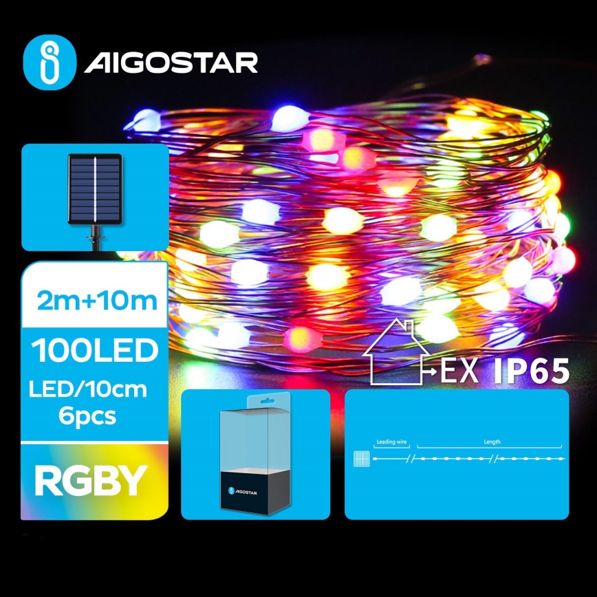 Aigostar - Catena di Natale solare a LED 100xLED/8 funzioni 12m IP65 multicolore 800 mAh