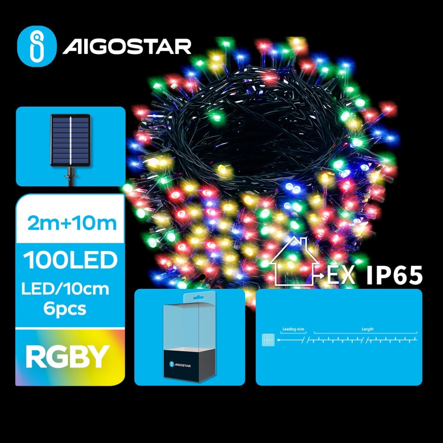 Aigostar - Catena di Natale solare a LED 100xLED/8 funzioni 12m IP65 multicolore 800 mAh