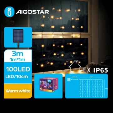Aigostar - Catena di Natale solare a LED 100xLED/8 funzioni 4x1m IP65 bianco caldo 800 mAh