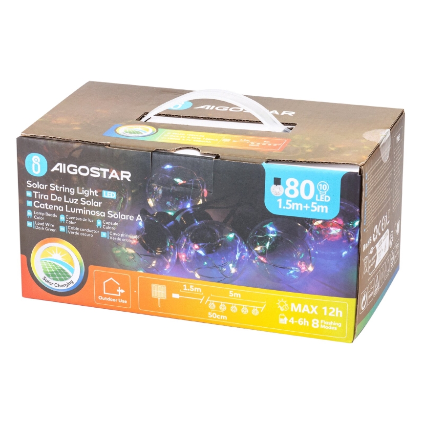 Aigostar - Catena di Natale solare a LED 10xLED/8 funzioni 6,5m IP65 500 mAh multicolore