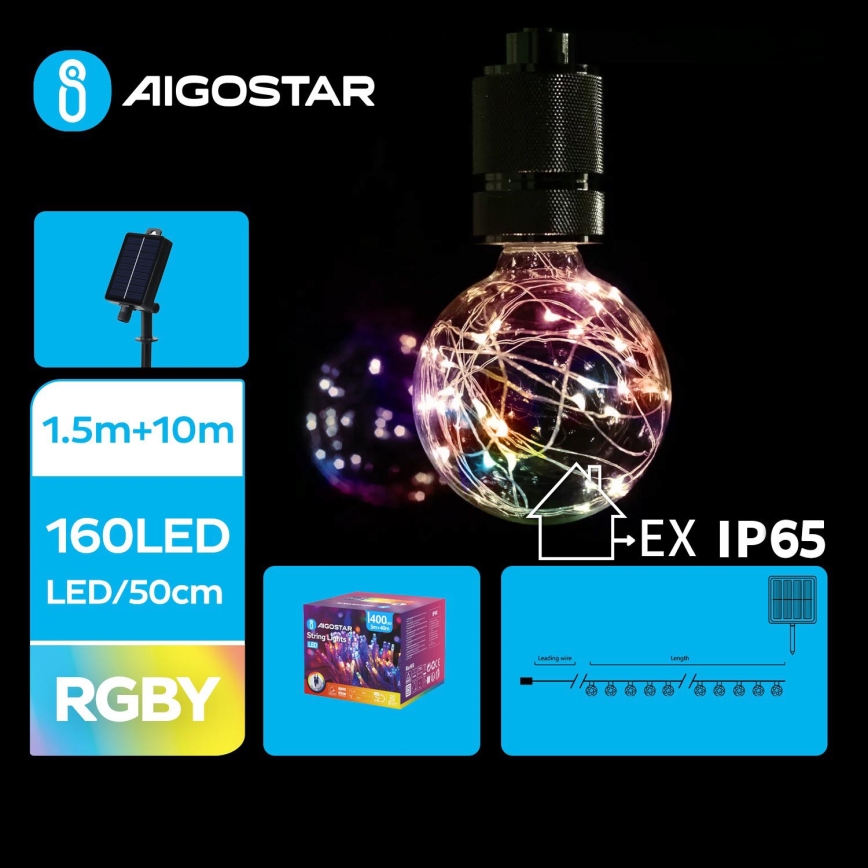 Aigostar - Catena di Natale solare a LED 20xLED/8 funzioni 11,5m IP65 multicolore