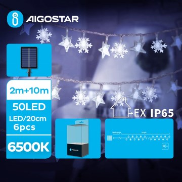 Aigostar - Catena di Natale solare a LED 50xLED/8 funzioni 12m IP65 800 mAh bianco freddo