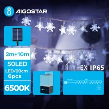 Aigostar - Catena di Natale solare a LED 50xLED/8 funzioni 12m IP65 bianco freddo