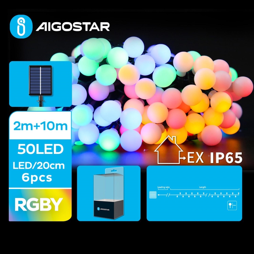 Aigostar - Catena di Natale solare a LED 50xLED/8 funzioni 12m IP65 multicolore