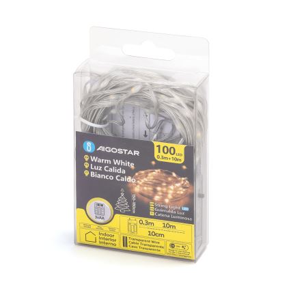 Aigostar - Catena LED 100xLED/3xAA 10,3m bianco caldo