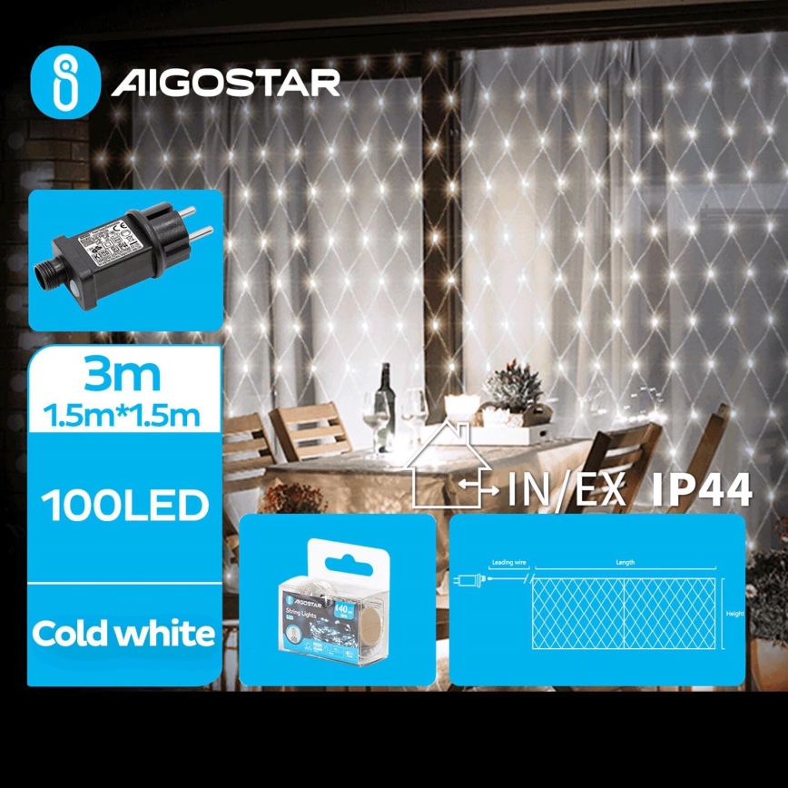 Aigostar - Catena LED da esterno 100xLED/8 funzioni 4,5x1,5m IP44 bianco freddo