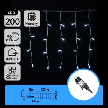 Aigostar - Catena LED da esterno 200xLED/3,6W/230V/8 funzioni 10x0,4m IP44 bianco freddo