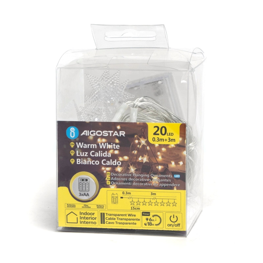 Aigostar - Catena LED di Natale 20xLED/3xAA 3,3m stelle