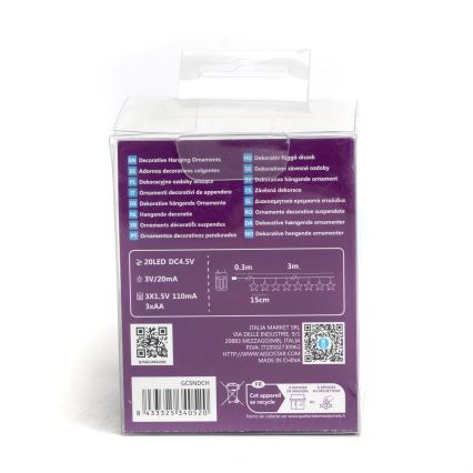Aigostar - Catena LED di Natale 20xLED/3xAA 3,3m stelle