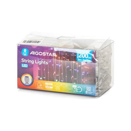 Aigostar - Catena luminosa LED da esterno per Natale 200xLED/8 funzioni 3xAA 5x2m IP44 multicolore