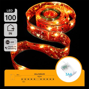 Aigostar - Catena LED natalizia 100xLED/3xAA 10 m bianco caldo rosso