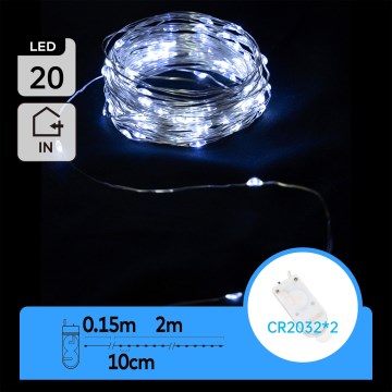 Aigostar - Catena LED natalizia 20xLED/2x3V 2m bianco freddo