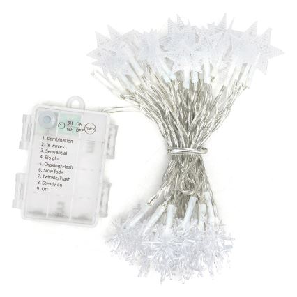 Aigostar - Catena luminosa natalizia da esterno 50 LED/8 funzioni, alimentazione 3xAA, 5 m, IP44, bianco freddo, effetto stelle