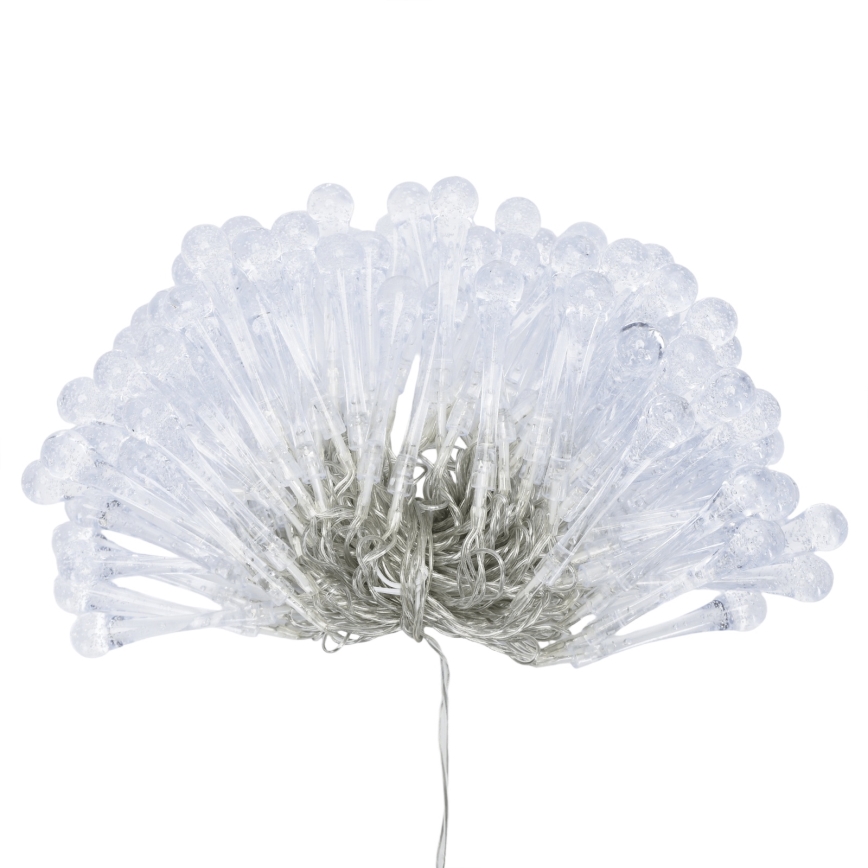 Aigostar - Catena luminosa natalizia LED da esterno, 100 LED, 8 funzioni, 3xAA, 10 m, IP44, bianco caldo, lampadine a goccia