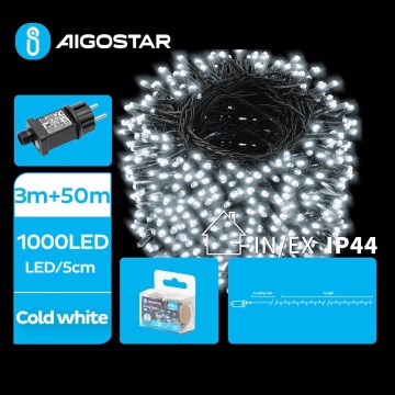 Aigostar - Catena LED natalizia da esterno 1000xLED/8 funzioni 53m IP44 bianco freddo