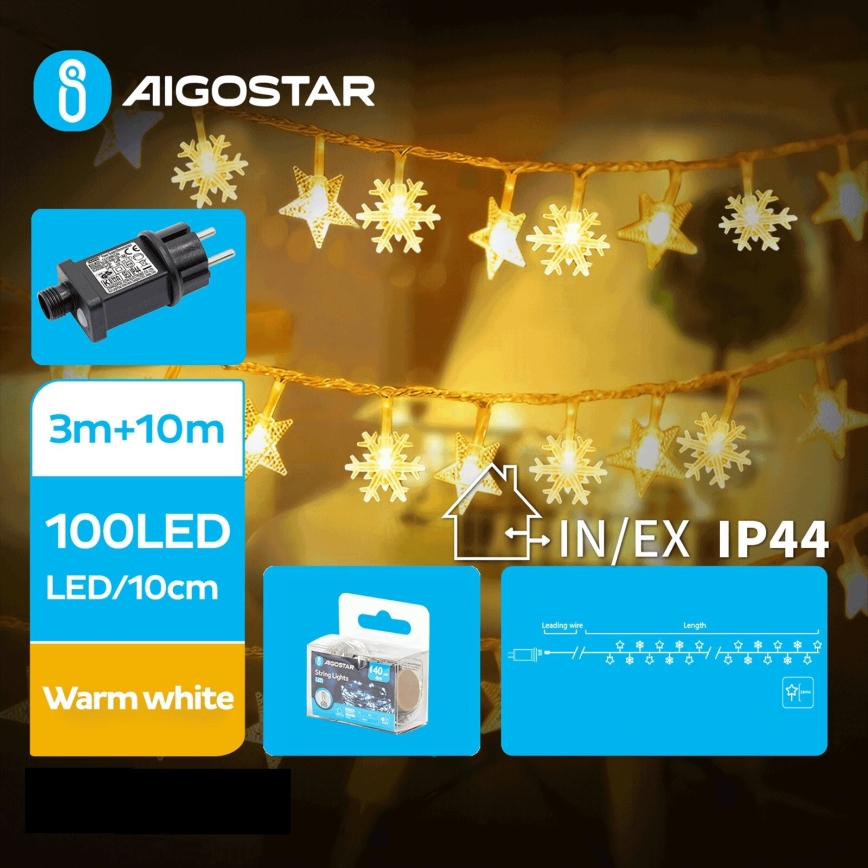 Aigostar - Catena LED natalizia da esterno 100xLED/8 funzioni 13m IP44 bianco caldo