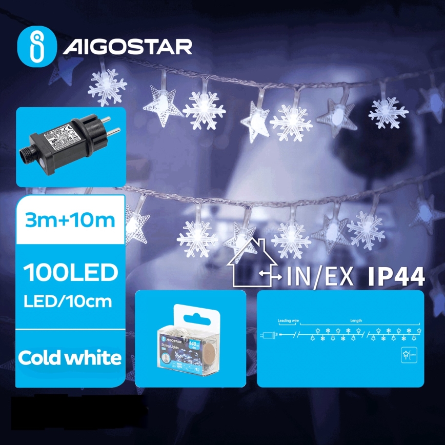 Aigostar - Catena LED natalizia da esterno 100xLED/8 funzioni 13m IP44 bianco freddo