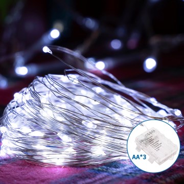 Aigostar - Catena LED natalizia da esterno 100xLED/8 funzioni/3xAA 10,3m IP44 bianco freddo