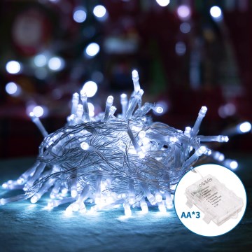 Aigostar - Catena LED natalizia da esterno 100xLED/8 funzioni/3xAA 10,3m IP44 bianco freddo