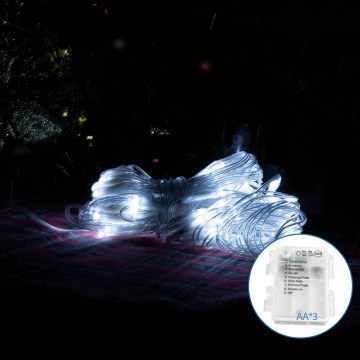 Aigostar -Catena LED natalizia da esterno 100xLED/8 funzioni/3xAA 4,5x1,5m IP44 bianco freddo
