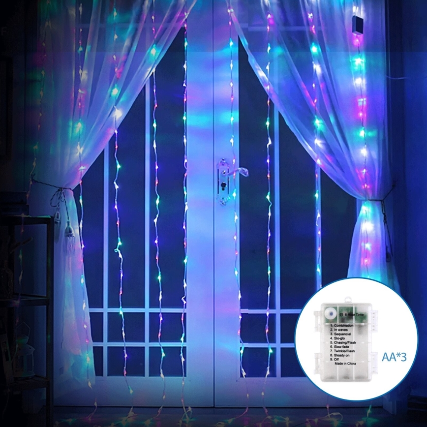 Aigostar - Catena LED natalizia da esterno 100xLED/8 funzioni 3xAA 4x1m IP44 multicolore