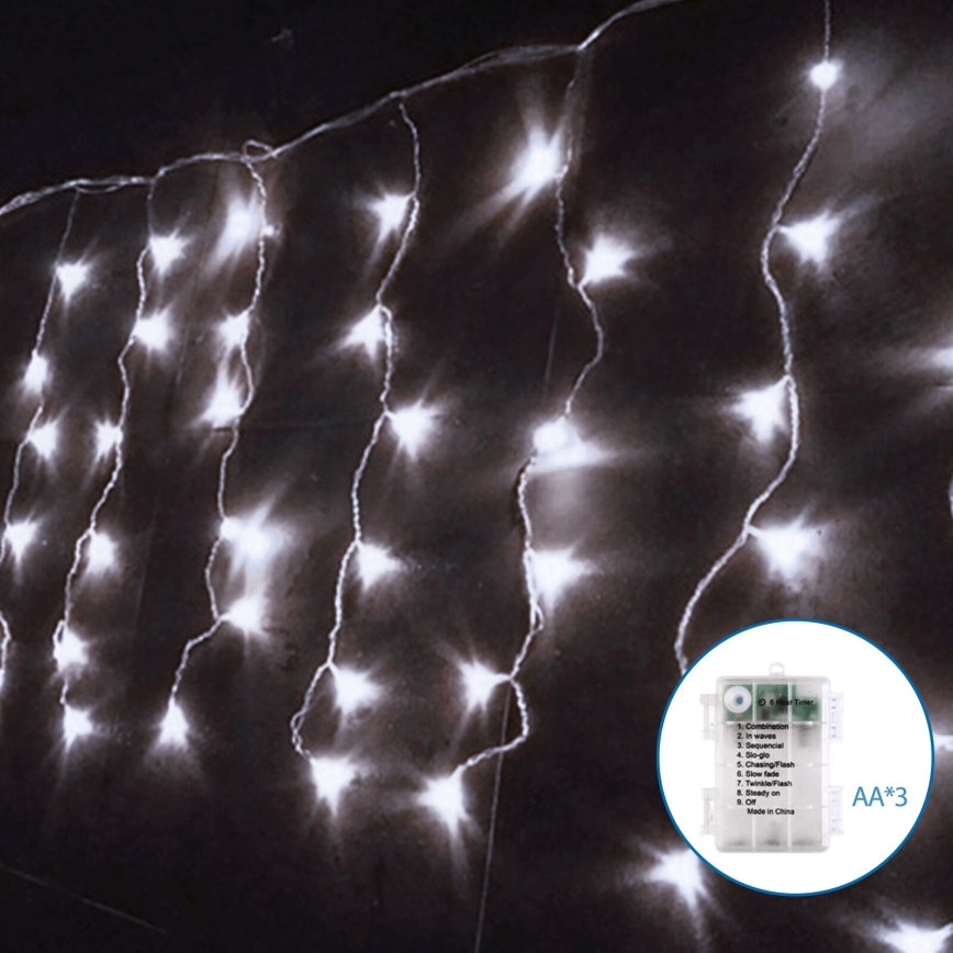Aigostar - Catena LED natalizia da esterno 100xLED/8 funzioni/3xAA 8x0,4m IP44 bianco freddo