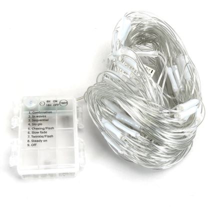 Aigostar -Catena LED natalizia da esterno 100xLED/8 funzioni/3xAA 4,5x1,5m IP44 bianco freddo