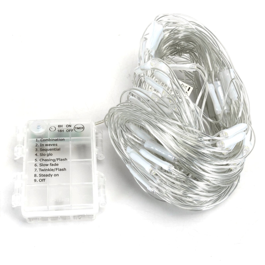 Aigostar -Catena LED natalizia da esterno 100xLED/8 funzioni/3xAA 4,5x1,5m IP44 bianco freddo