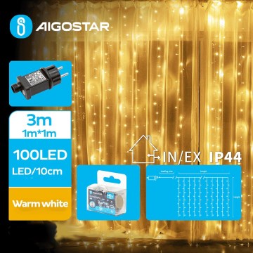 Aigostar - Catena LED natalizia da esterno 100xLED/8 funzioni 4x1m IP44 bianco caldo