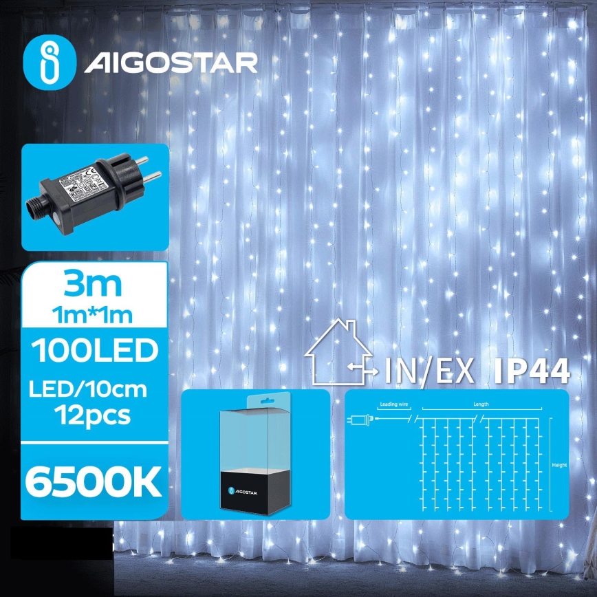 Aigostar - Catena LED natalizia da esterno 100xLED/8 funzioni 4x1m IP44 bianco freddo