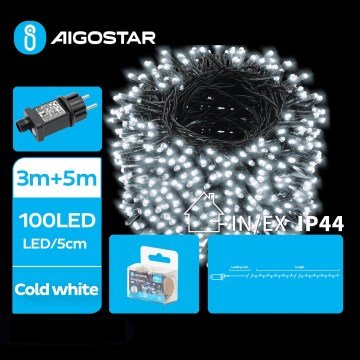 Aigostar - Catena LED natalizia da esterno 100xLED/8 funzioni 8m IP44 bianco freddo