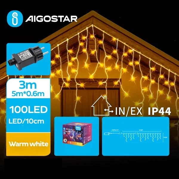 Aigostar - Catena LED natalizia da esterno 100xLED/8 funzioni 8x0,6m IP44 bianco caldo