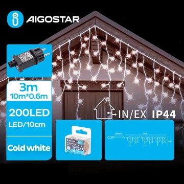 Aigostar - Catena LED natalizia da esterno 200xLED/8 funzioni 13x0,6m IP44 bianco freddo
