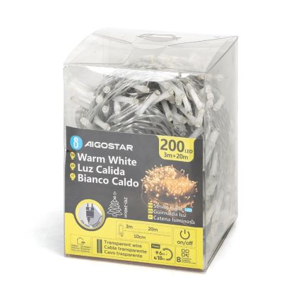 Aigostar - Catena LED natalizia da esterno 200xLED/8 funzioni 23m IP44 bianco caldo