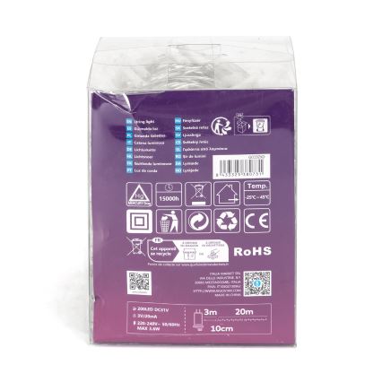 Aigostar - Catena LED natalizia da esterno 200xLED/8 funzioni 23m IP44 bianco caldo