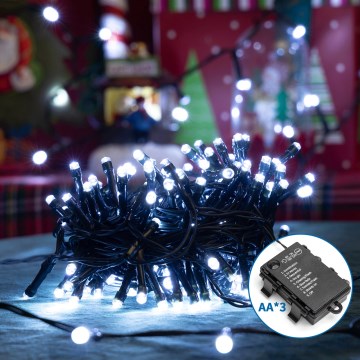 Aigostar - Catena LED natalizia da esterno 200xLED/8 funzioni/3xAA 10,3m IP44 bianco freddo
